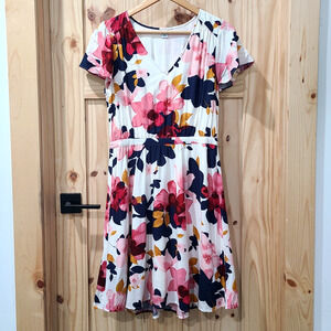 Old Navy Short Sleeve Elastic Waist Pink Navy Floral Dress Cottagecore Size M